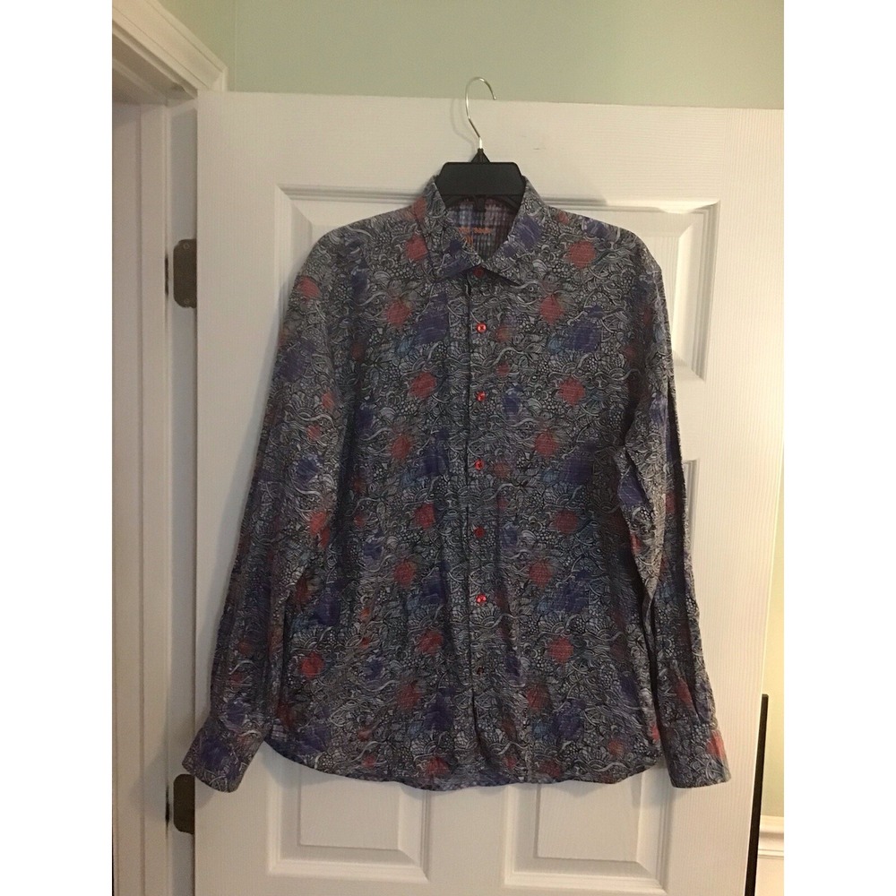 Visconti Black Shirt Mens M Blue Button Up Causal Business Stretch Tag Large